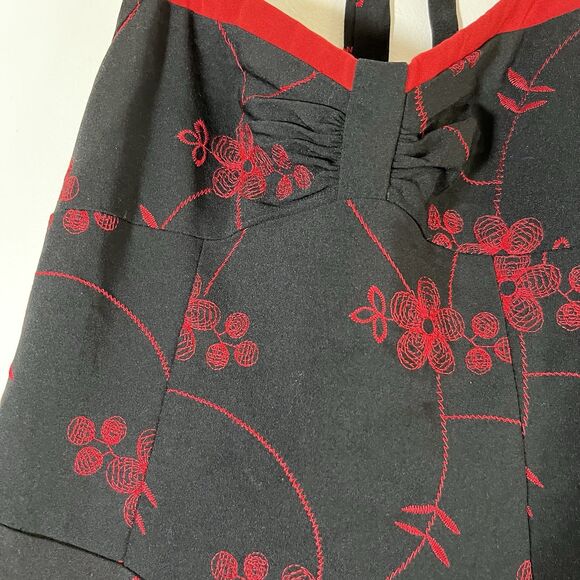 VTG Y2K Rampage Halter Dress Black Red Foral Embroidered Sweetheart Neck Sz 7 - Picture 8 of 12